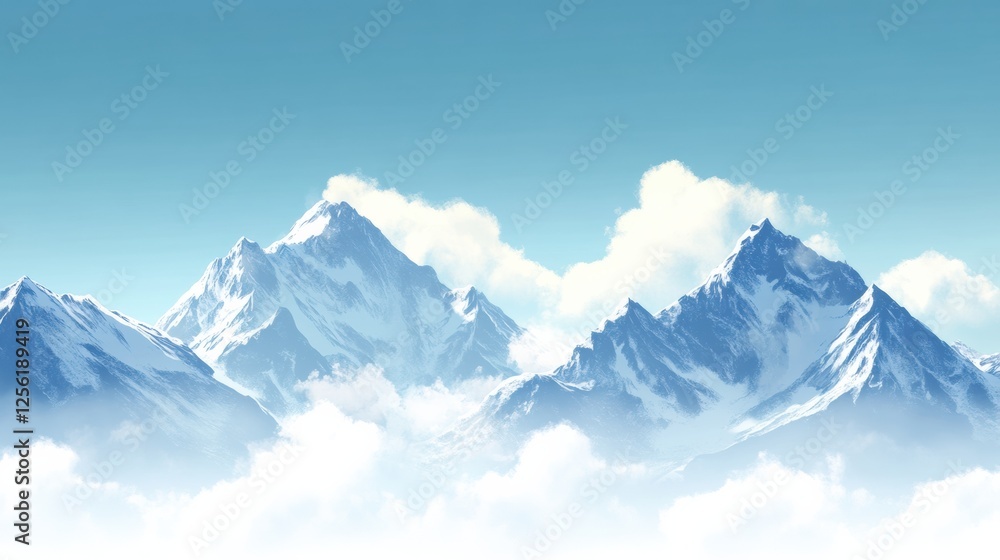 Aufkleber Majestic mountain range under a clear blue sky with soft clouds creating a serene atmosphere for relaxation and reflection. Generative AI