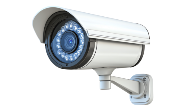 High-tech surveillance camera design isolated on transparent background.