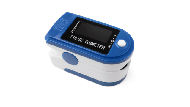 Pulse oximeter for monitoring blood oxygen saturation, isolated on a transparent background