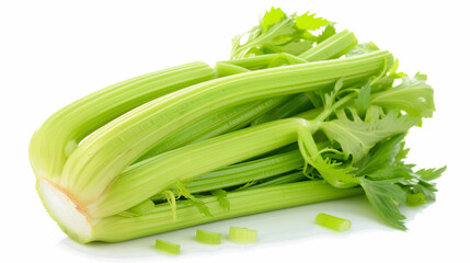Celery on an isolated white background, object focused, png, stock image, hd quality, 