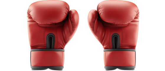 Pair of red boxing gloves isolated on transparent background.