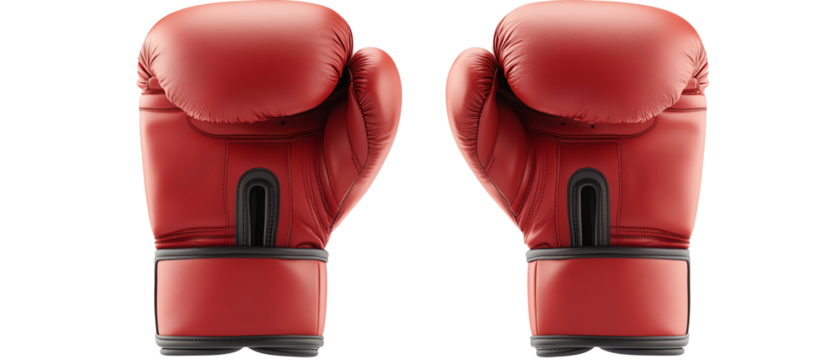 Pair of red boxing gloves isolated on transparent background.