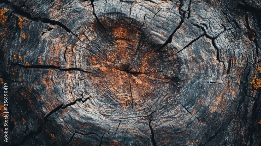 Poster close-up of a weathered tree stump showcasing intricate textures