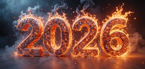 the word 2026 in 3d isolated, Happy new year 2026 with fire effect