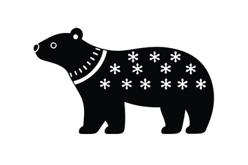 Silhouette vector illustration of a cheerful polar bear in a Christmas sweater on a white background.