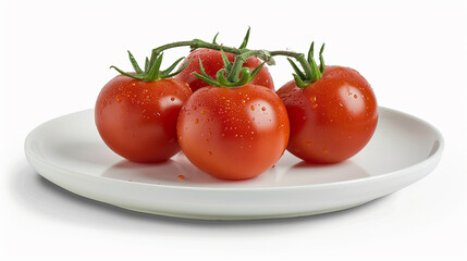 Tomatoes on a plate on an isolated white background, object focused, png, stock image, hd quality, natural look