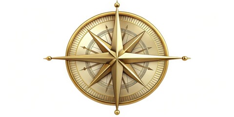 Golden Compass Rose on White Background
