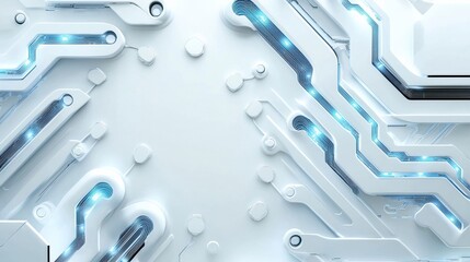 A white background with blue lights and a white circuit board