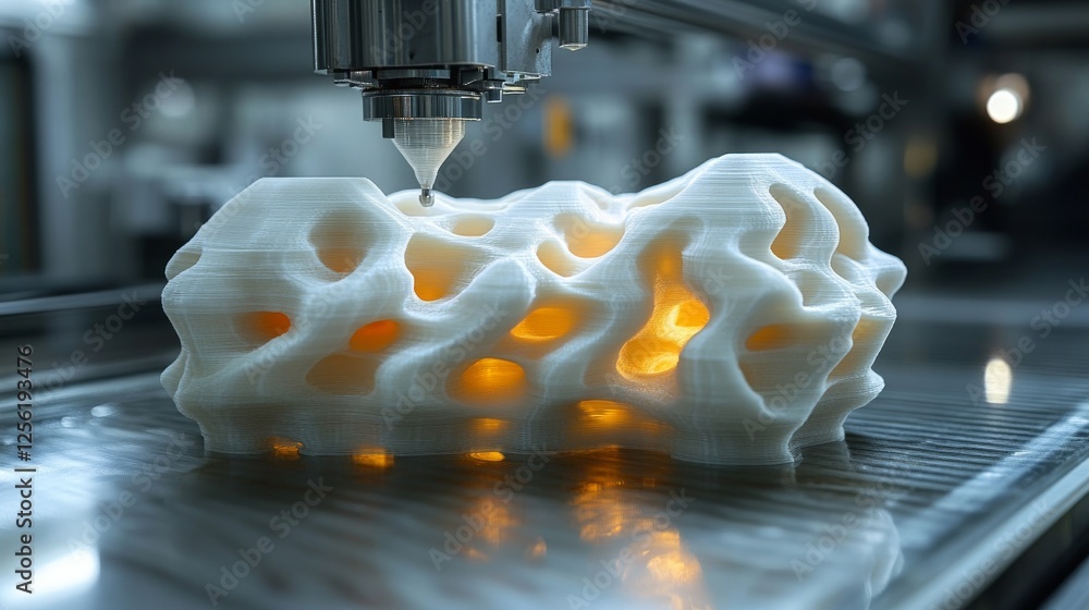 Poster 3d printing advanced structure: innovative manufacturing process creating a complex design with prec