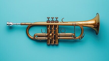 Obraz premium Brass Trumpet on Aqua Background