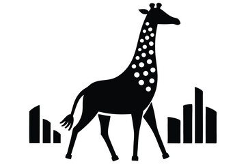 Silhouette vector of a cool giraffe wearing a scarf, walking through an urban park.