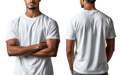 plain white t shirt displayed from front and back, showcasing its fit and style
