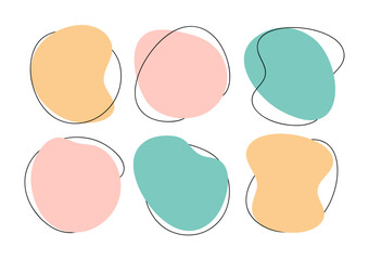Color liquid blob shapes, pastel irregular organic random forms, fluid silhouette, simple vector smooth ink stain. Highlight for social media stories
