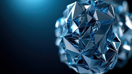 A blue, jagged, and angular object with a shiny surface