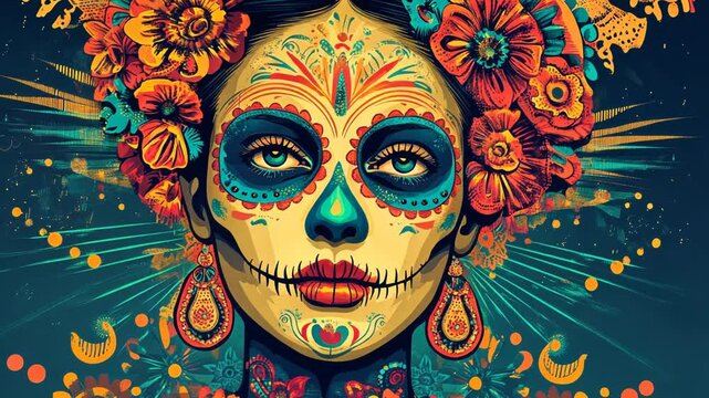 Venetian Skull Mask Art Illustration for Halloween Festival