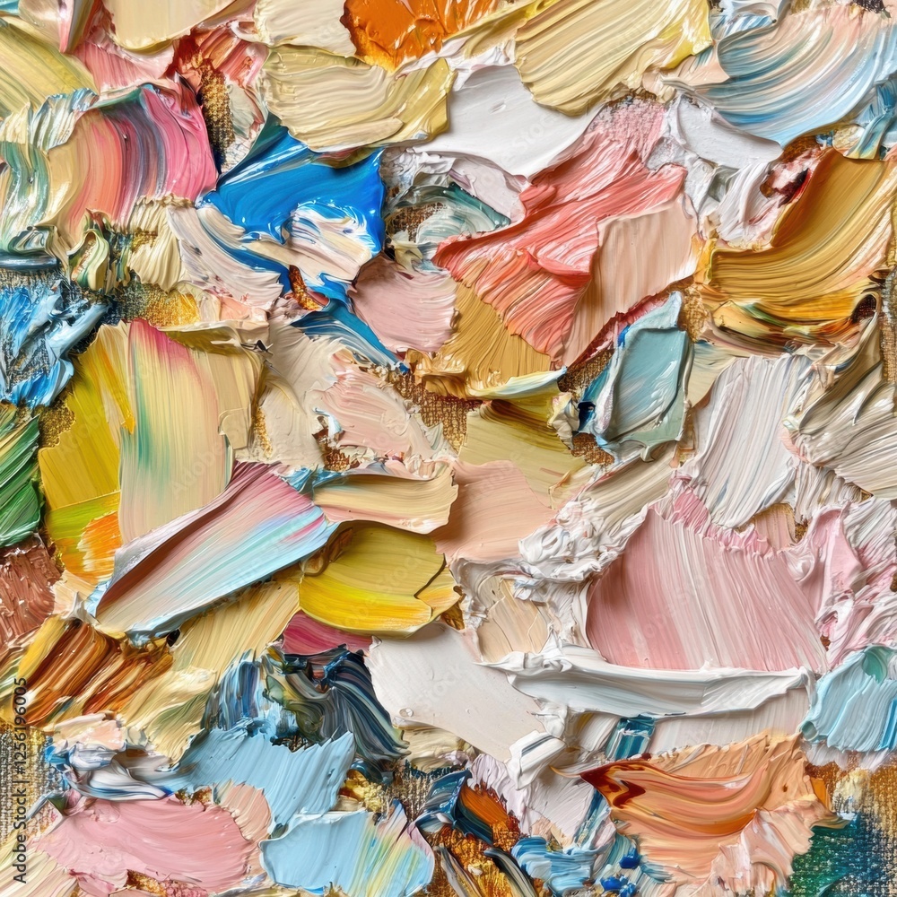 Poster colorful abstract texture showcasing vibrant oil paint layers in various hues on a textured surface.