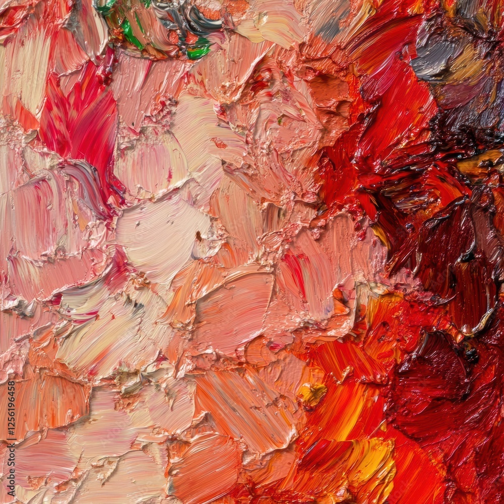 Poster vibrant abstract texture showcases bold brush strokes and rich colors in a striking pattern of reds 