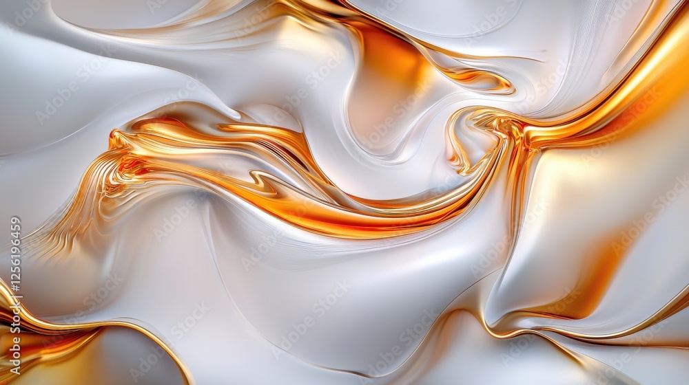 Poster a gold and white abstract painting with a wave-like pattern