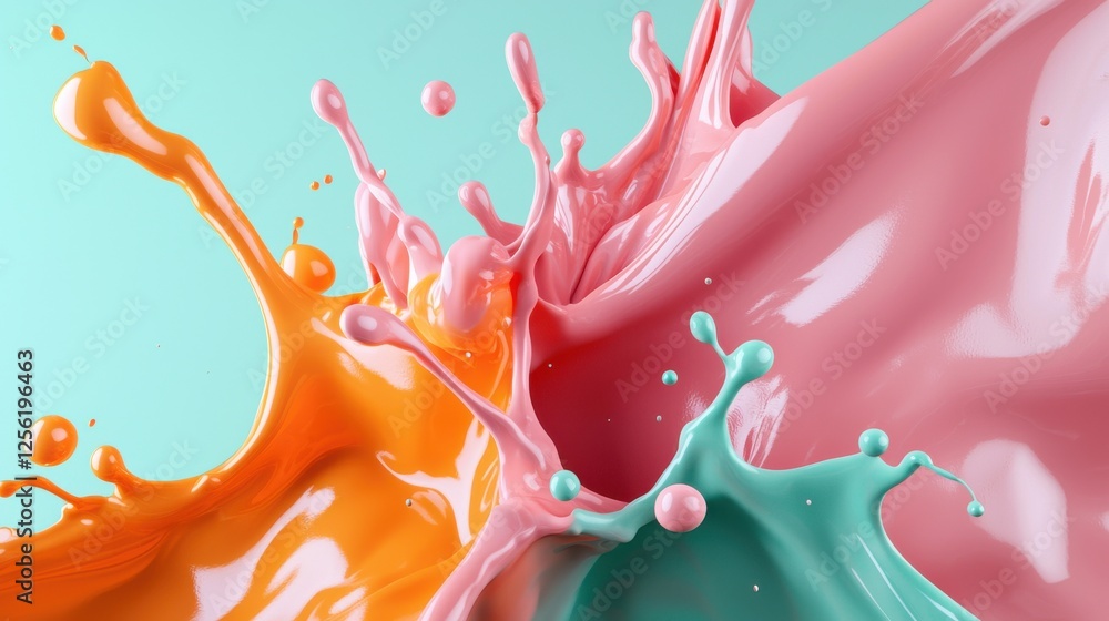Poster a colorful splash of paint with a splash of pink