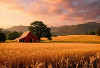 countryside landscape with a barn - generative ai