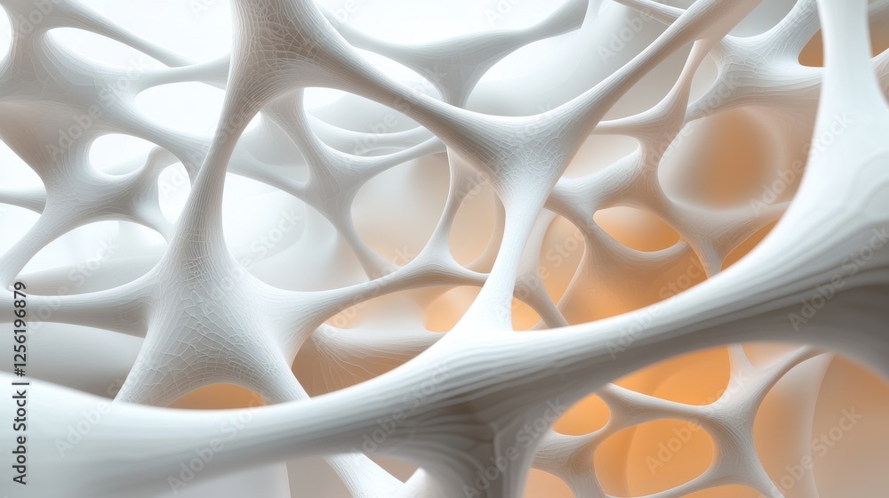 Poster The image is a close up of a white and orange structure that resembles a web