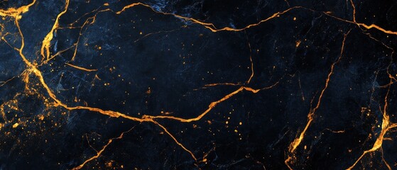 Dark marble background with golden veins for design use