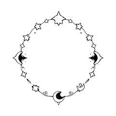 Celestial-themed frame with stars, crescent moons, and intricate star details.