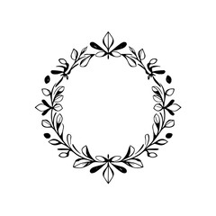 Stylized illustration of a leafy wreath, minimalist and monochrome, for design.