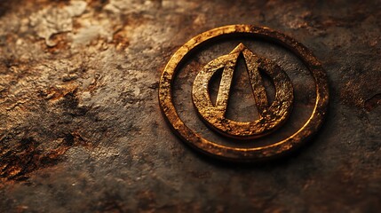 Ancient golden symbol etched on weathered stone.