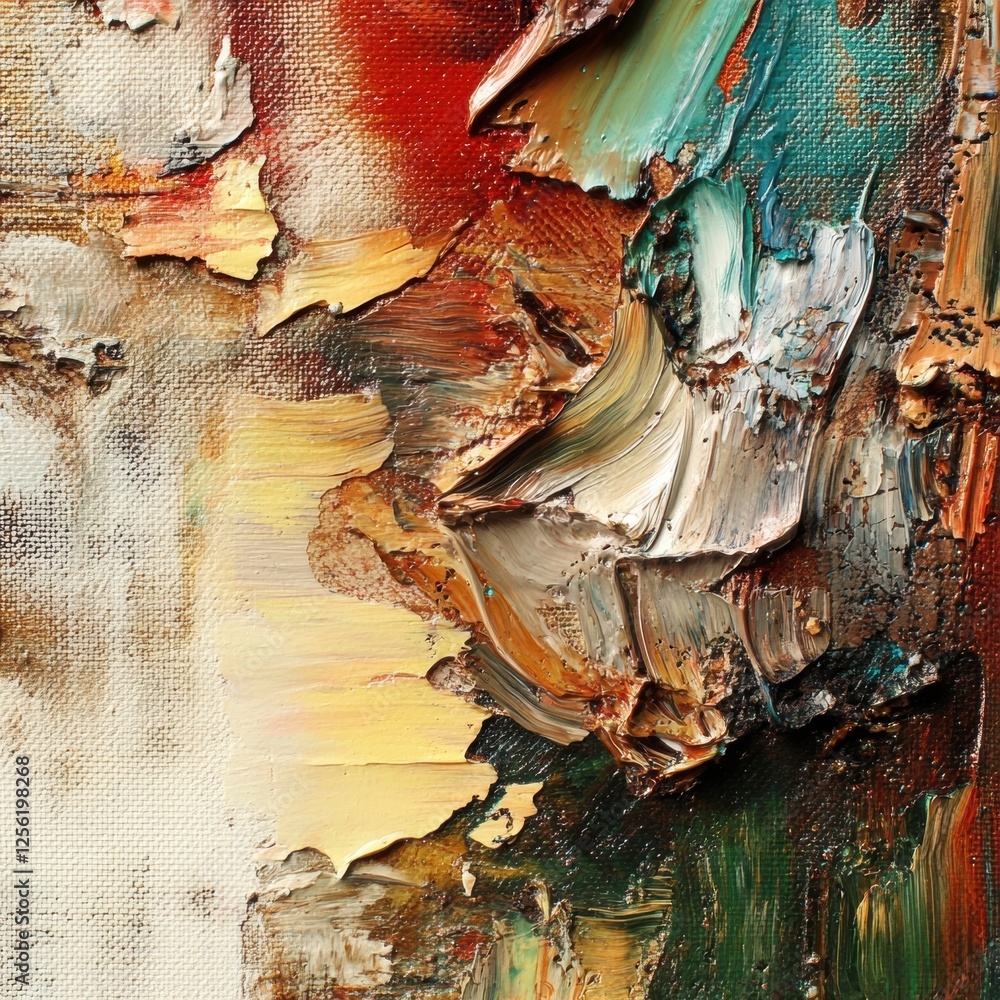 Poster vibrant oil paint textures create an abstract artwork with layers of color and intricate details on 