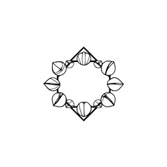 Black and White Geometric Composition with Octagonal Frame and Seed-Like Shapes.