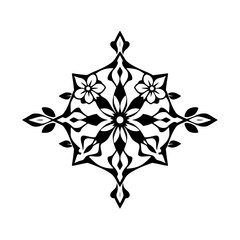 Decorative Floral Mandala with Black and White Symmetry on White Background