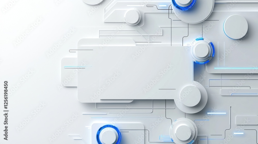 Poster a white background with blue circles and a white square in the middle