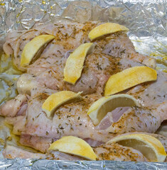 Oven-baked lemon chicken thighs.
