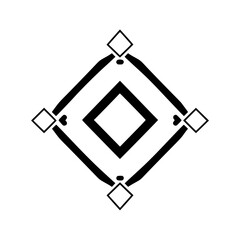 Black and White Diamond-Shaped Abstract Geometric Composition with Black Line-Art and Detailed Symmetry.