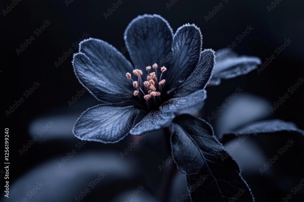 Poster snowflakes cascade on a blooming flower creating a striking contrast of ice and life. generative ai