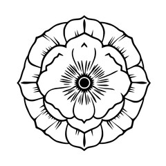 Black and White Detailed Illustration of a Flower with a Concentric Pattern, Depicting a Bold and Intricate Design.