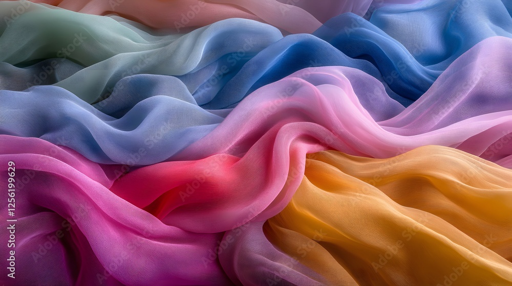 Poster close up of colorful cloth with vibrant swirling colors blending together in dynamic patterns