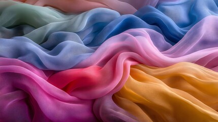 Close up of colorful cloth with vibrant swirling colors blending together in dynamic patterns