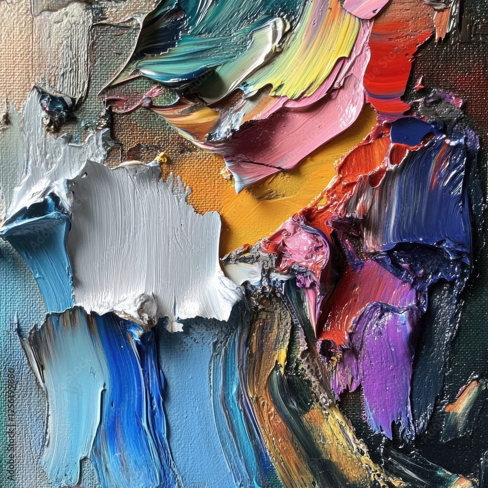 Poster vibrant abstract artwork showcasing bold colors and textured brush strokes created on canvas. genera
