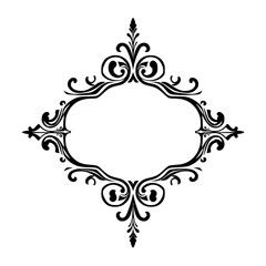Intricate Black Decorative Border, White Background, Minimalist, Elegant, Ornamental Frame Design, Isolated, Frame, Vintage, Baroque.