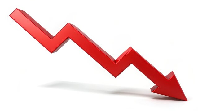 Red Downward Trending Arrow on White Background