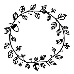 Acorn and Leaf Wreath Frame in simple black-and-white.