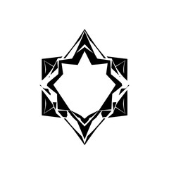 An abstract geometrical polygon with sharp angles and edges over a white background.