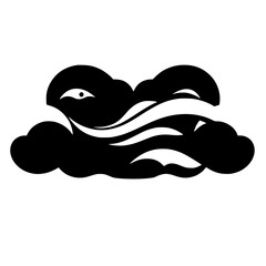 Silhouette of a cloud, stylized with black and white contrast on a white background.
