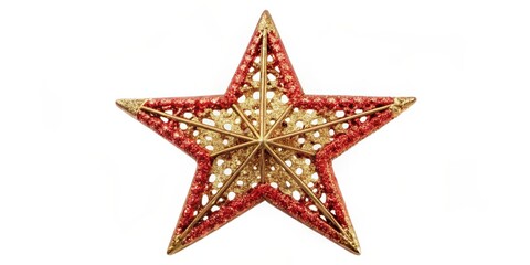 Red and Gold Star Ornament on White Background