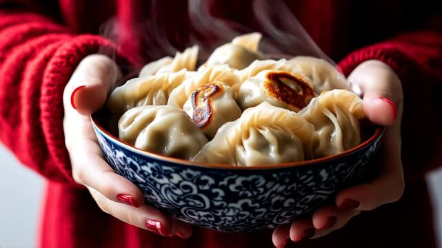 Hands holding dumplings
