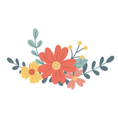 Hand-drawn floral bouquet with wildflowers and leaves. Vector illustration. Mother's Day. International Woman Day