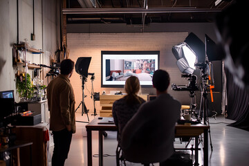 Content creators working together in a modern studio environment