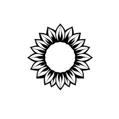 Sunflower silhouette against a white background, a minimalist design of a sunflower.